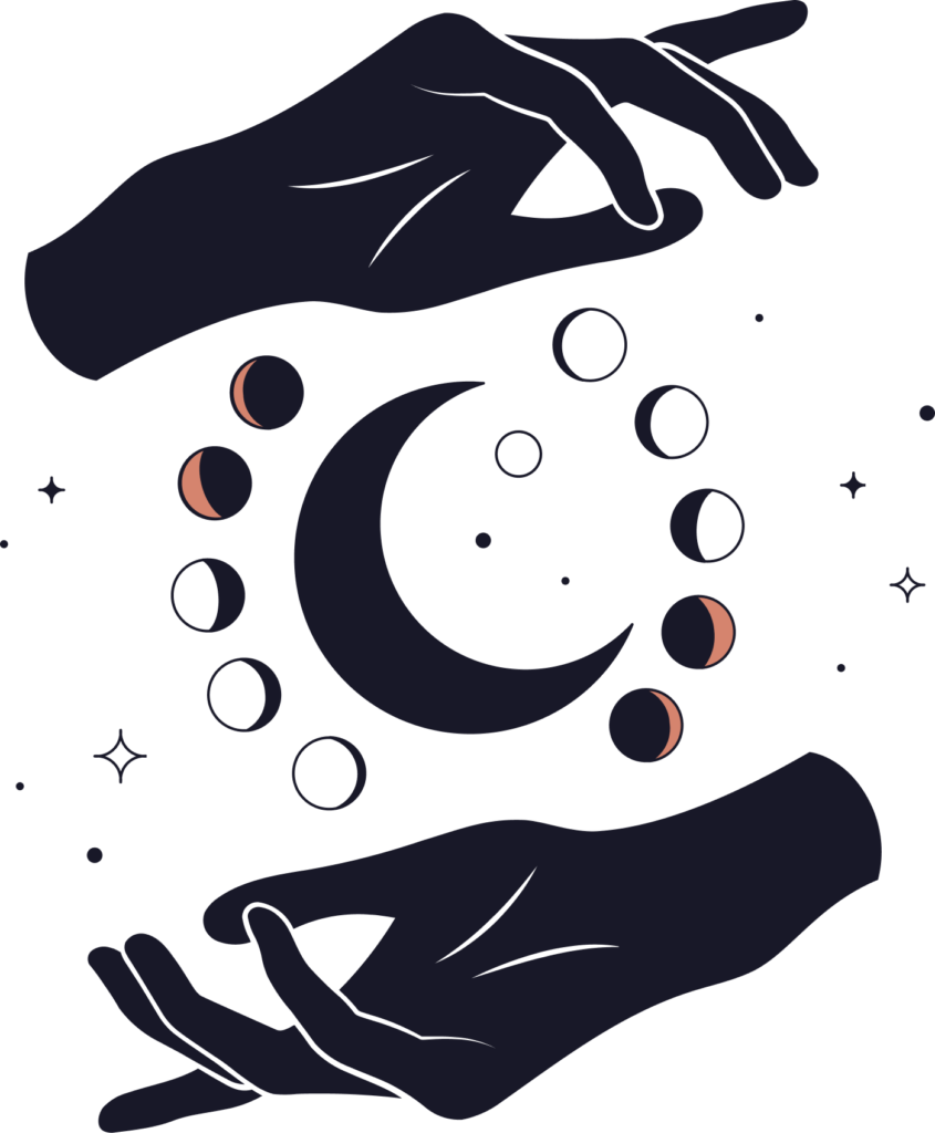 two hands around phases of moon